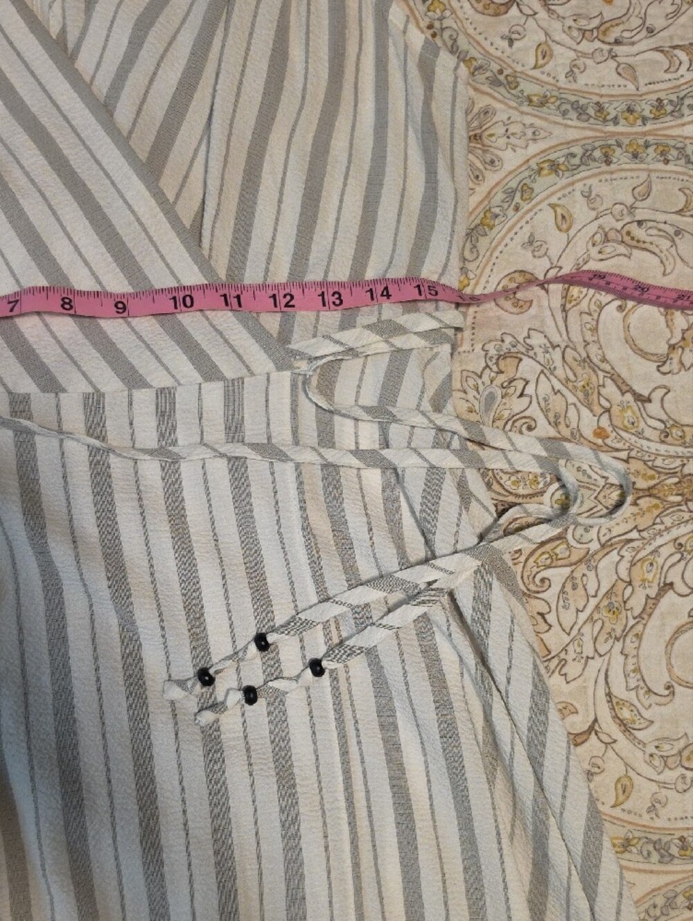 Calvin Klein White and Light Gray Striped Wrap Maxi Dress with Tie Waist - Picture 12 of 16